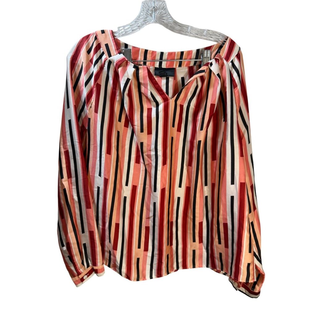 Worthington Womens‎ Striped Blouse Long Sleeve Multicolor Lightweight Size Large